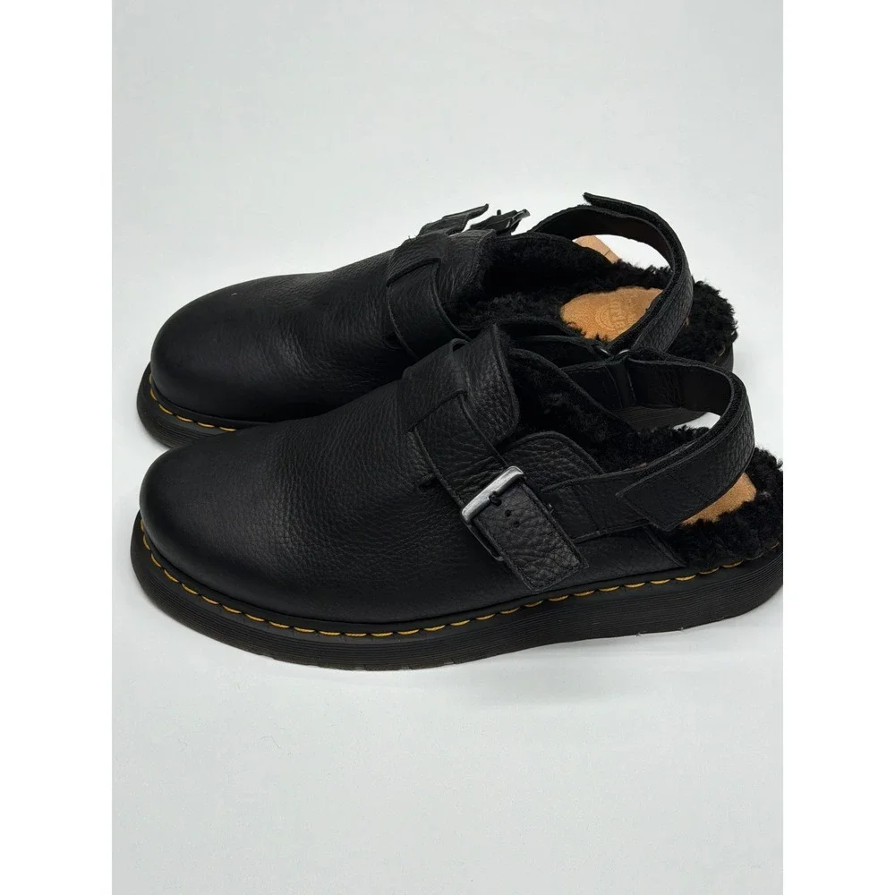 Dr Martens Black Leather Fur Lined Clog Sandal Mens Size 13 Adjustable Strap NWT